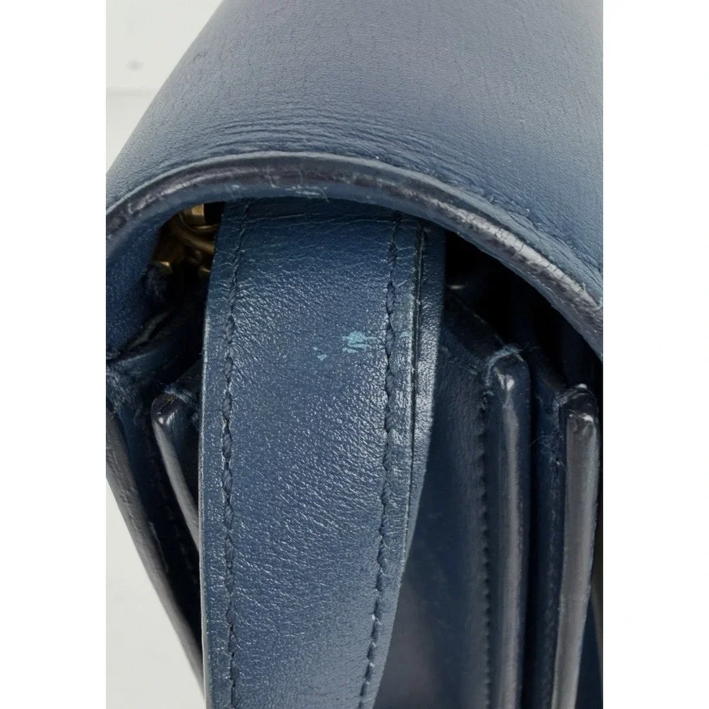 Celine Classic Box Bag Medium Blue Calfskin Leather Gold-Tone Hardware R1 - Picture 6 of 16